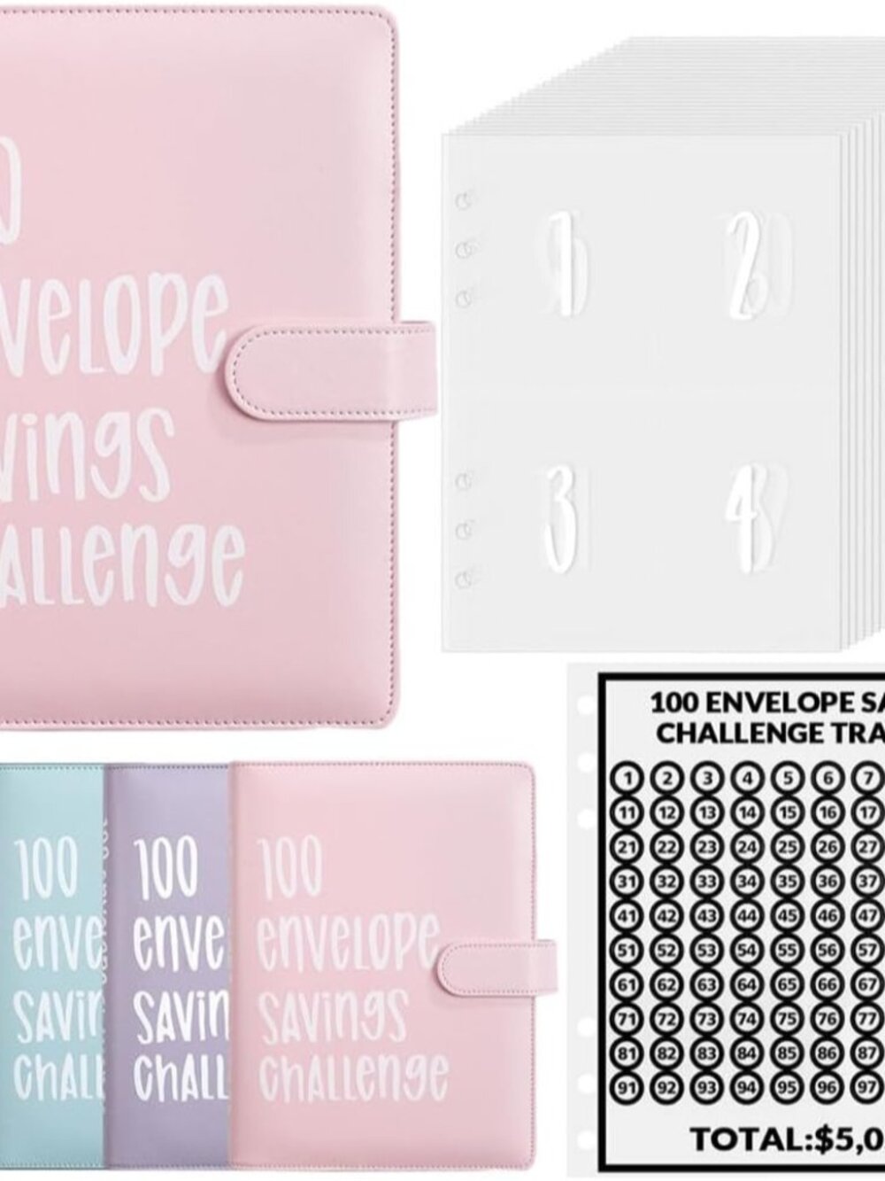 100 Envelope Challenge Binder Money Saving Binder, Easy and Fun Way to Save $5,0